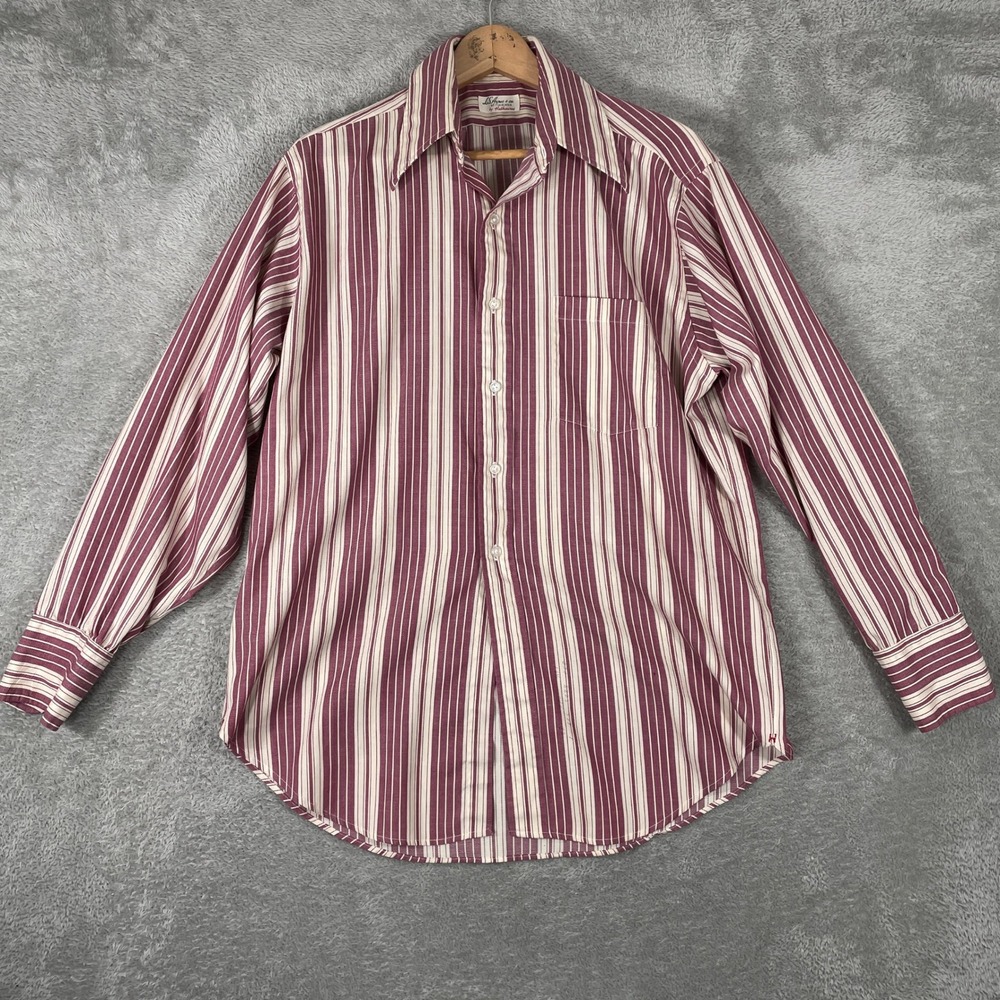 Vintage Hathaway Striped Button Down Shirt Mens Large Burgundy Club Tapered